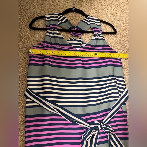 Banana Republic Multi-Stripe Pleated Fit-and-Flare Dress Square Neck Line Sz 2 - Picture 4 of 10